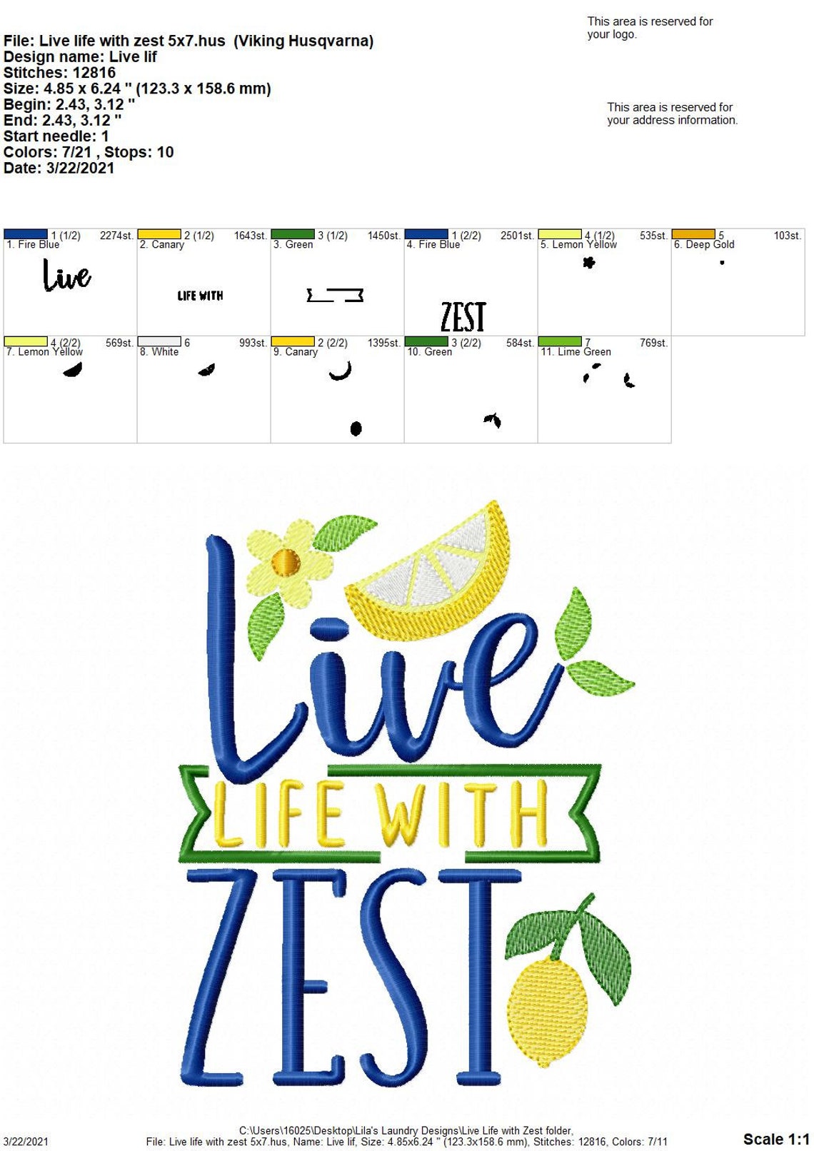 Live Life With Zest 2 Sizes Included Embroidery Design Etsy