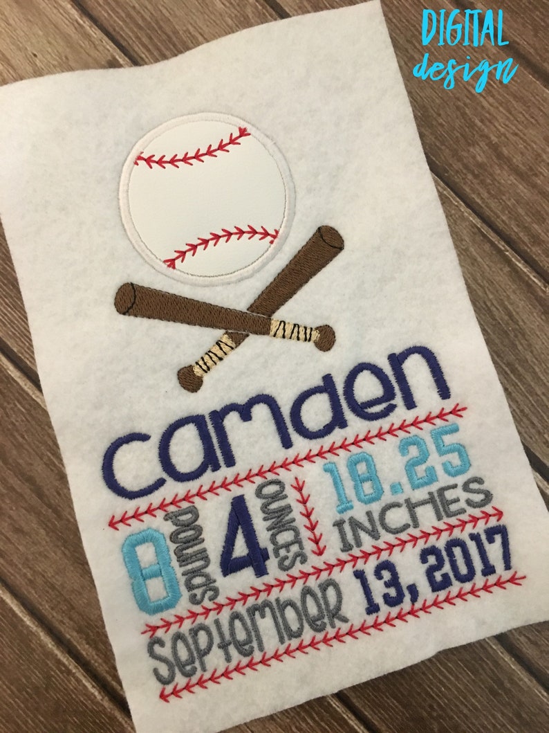 Baseball Birth Announcement Template 5 X 7 Embroidery Etsy