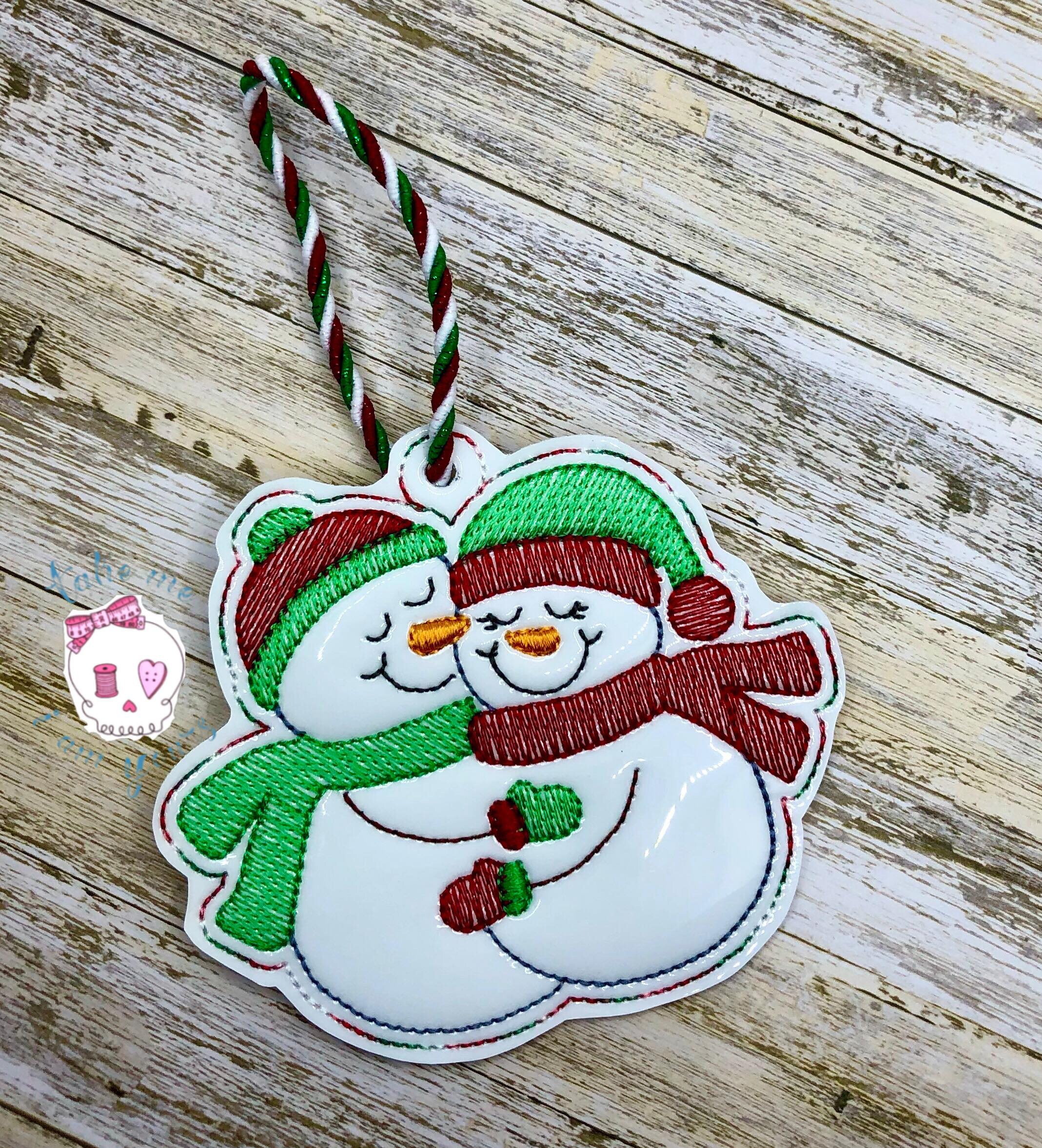 Hugging Snowmen Ornament Embroidery Design DIGITAL - Etsy