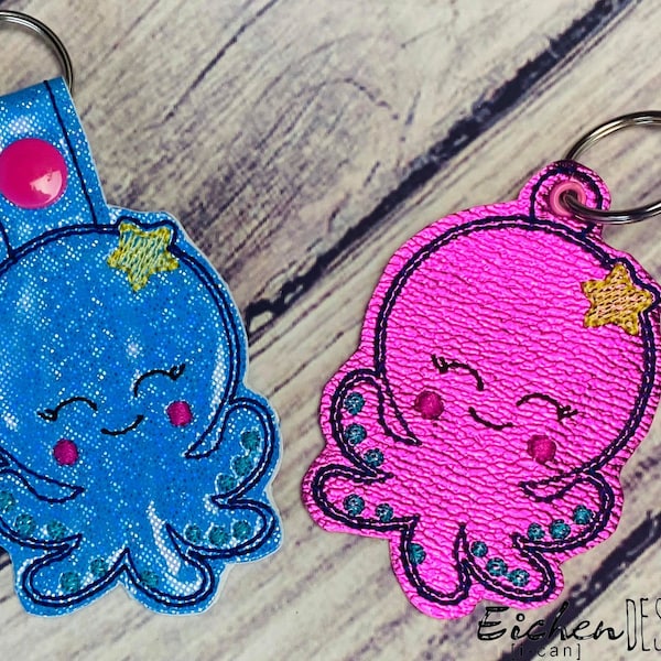 ITH Octopus Snap Tab & Eyelet Fob 4x4 and 5x7 included- Embroidery Design - DIGITAL Embroidery DESIGN