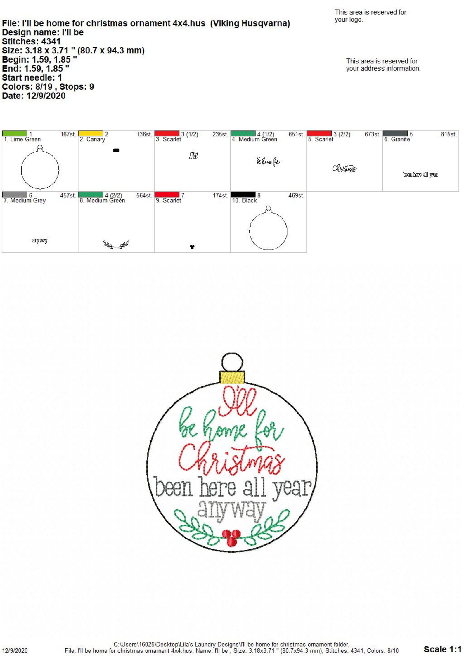 I'll Be Home for Christmas Ornament Embroidery Design Etsy