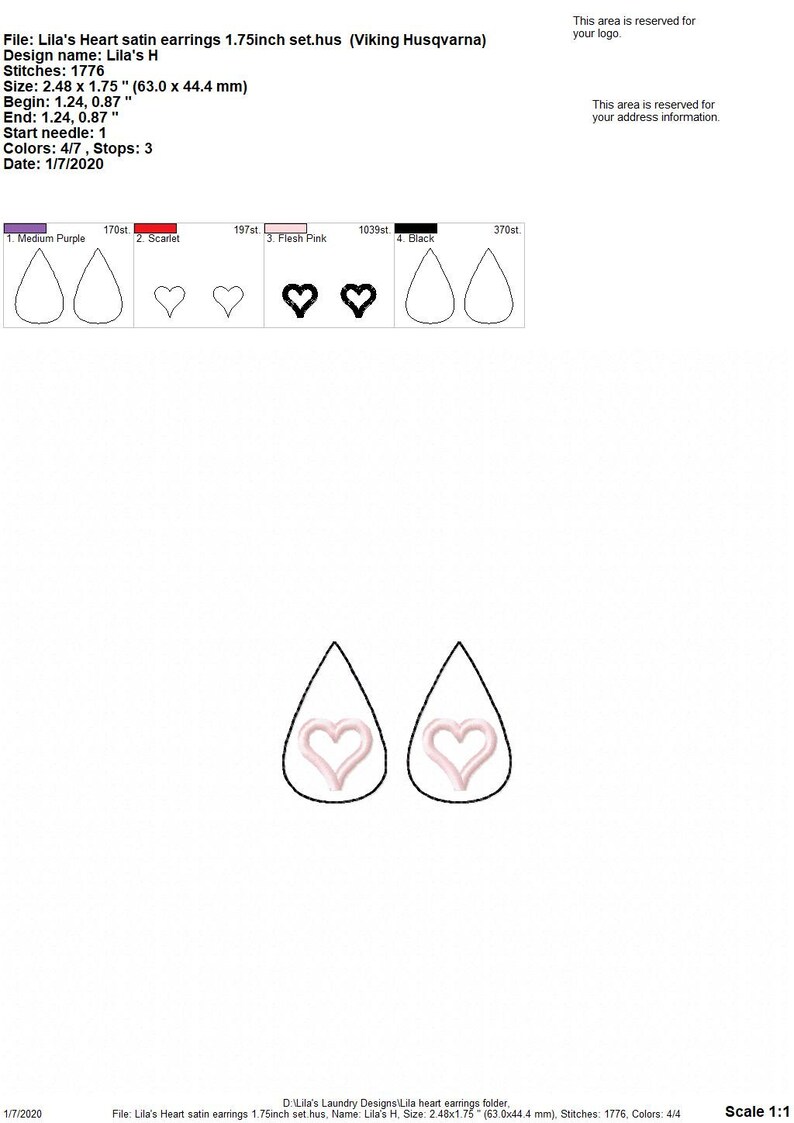 DIGITAL Embroidery DESIGN 4x4 and 5x7 included- Embroidery Design 3 Sizes ITH Lila/'s Heart Earrings