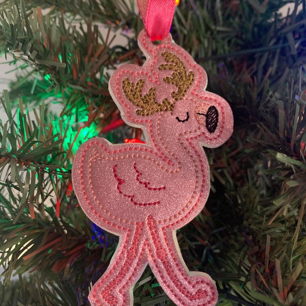 Beachy Reindeer Flamingo Ornament - Embroidery Design - DIGITAL Embroidery DESIGN