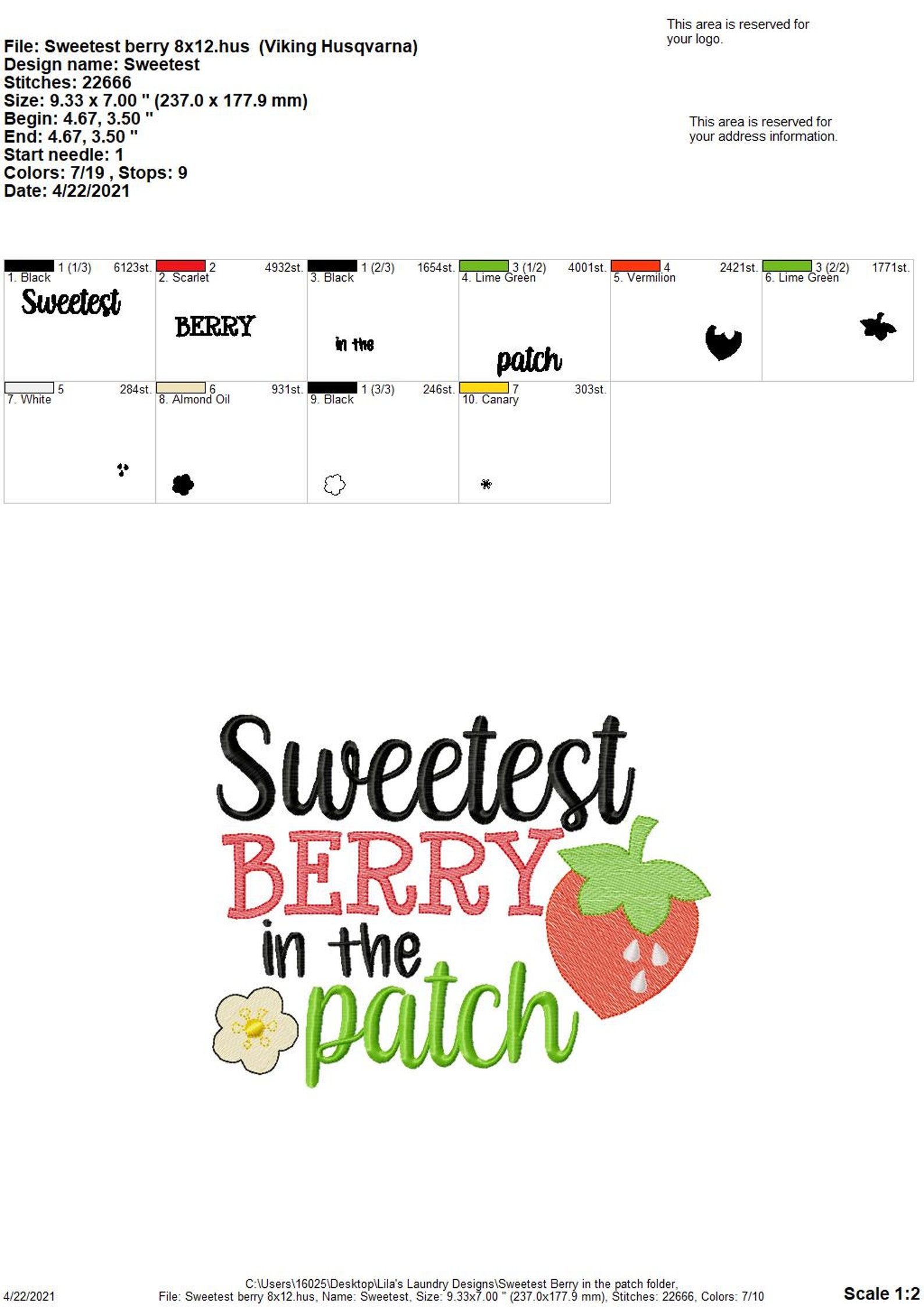 Sweetest Berry in the Patch 4 Sizes Included Embroidery - Etsy UK