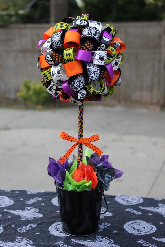 Items similar to Halloween Ribbon Topiary Perfect Centerpiece for Halloween Party or Home