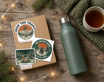Winter Trail Sticker Sheet, Camping Christmas Stickers, Hiking Water Bottle Decals