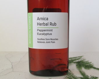 Arnica Blend Sore Muscle Rub, Eucalyptus & Peppermint Massage Oil,