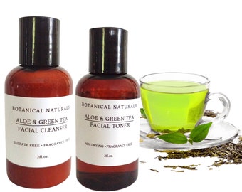 Trial Size, Aloe & Green Tea Face Wash / Toner Set, Gentle Skin Care, Sensitive Skin