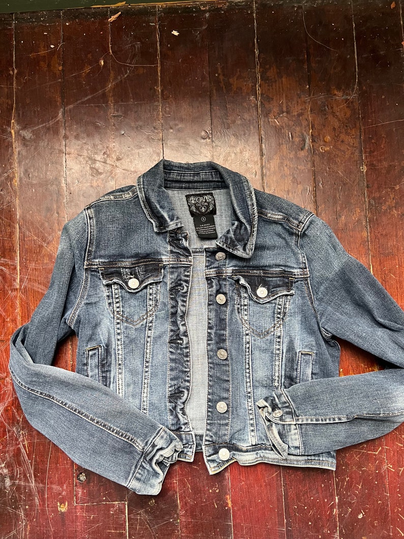 Upcycled denim jacket rainbow quilt block on denim denim upcycle image 6