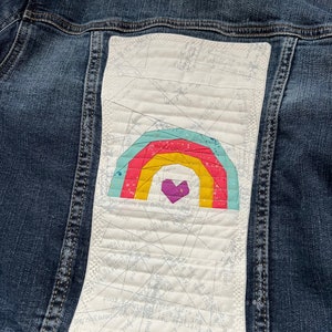 Upcycled denim jacket rainbow quilt block on denim denim upcycle image 10