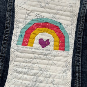 Upcycled denim jacket rainbow quilt block on denim denim upcycle image 9