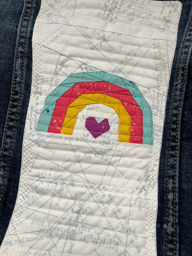 Upcycled denim jacket rainbow quilt block on denim denim upcycle image 9
