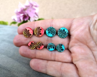 Mandala stud earrings, Red mandala stud earrings, Turquoise stud earrings, Round mandala stud earrings, Birthday present, Stainless steel