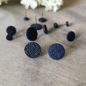 Round stud earrings simple,Dark blue stud earrings, Titan stud earrings, Earrings for him, Earrings for her, Birthday present, Clay earrings
