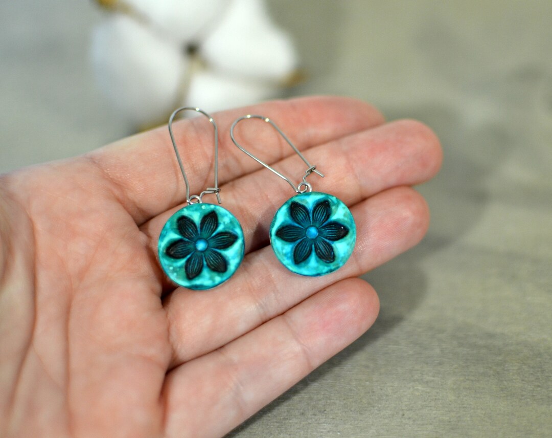 Dangle Earrings, Flower Dangle Earrings, Turquoise Dangle Earrings