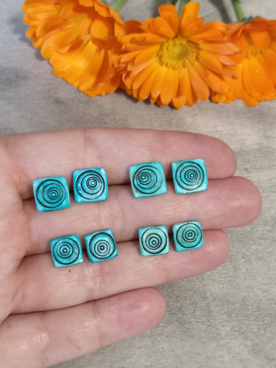 Square Mint Stud Earrings, Turquoise Square Stud Earrings, Friendship