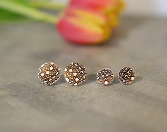 Mandala stud earrings, White mandala stud earrings, Round stud earrings, Gift for her, Stainless steel studs, Handmade present