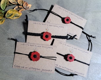 Flower bracelet, Red bracelet, Poppy bracelet, Adjustable bracelet, Gift for her, Friendship present, Unique present