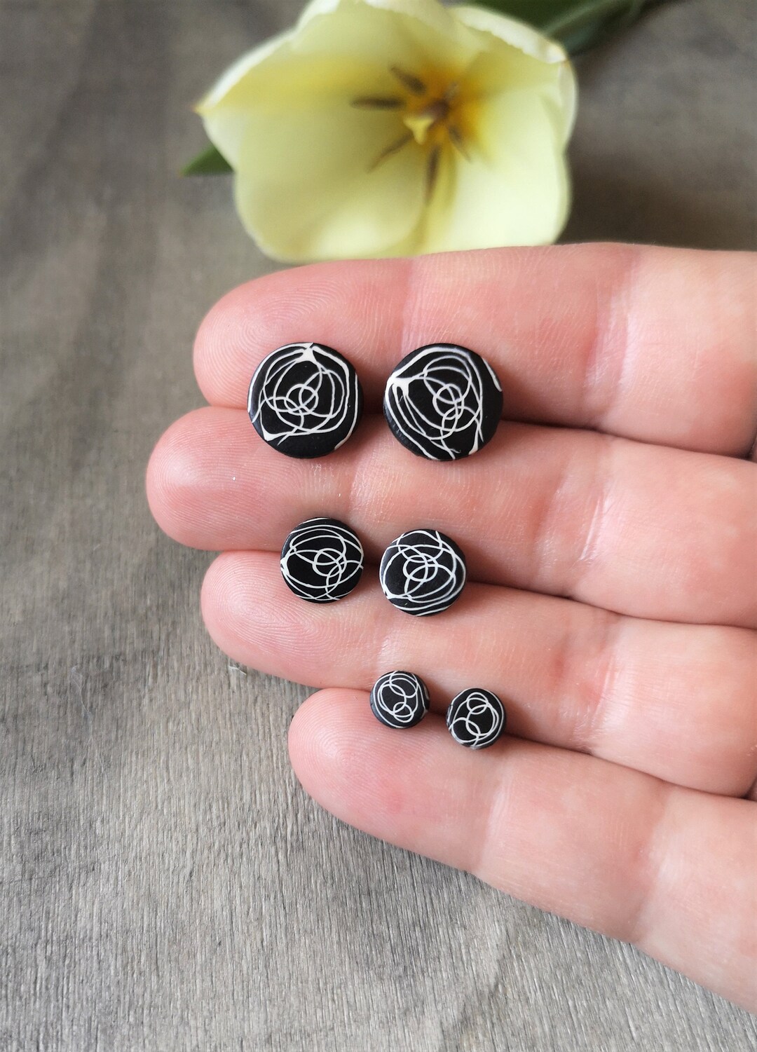 Round Stud Earrings, Black & White Stud Earrings, Gift for Her