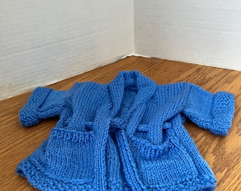 Blue hand-knitted robe for 18 inch dolls