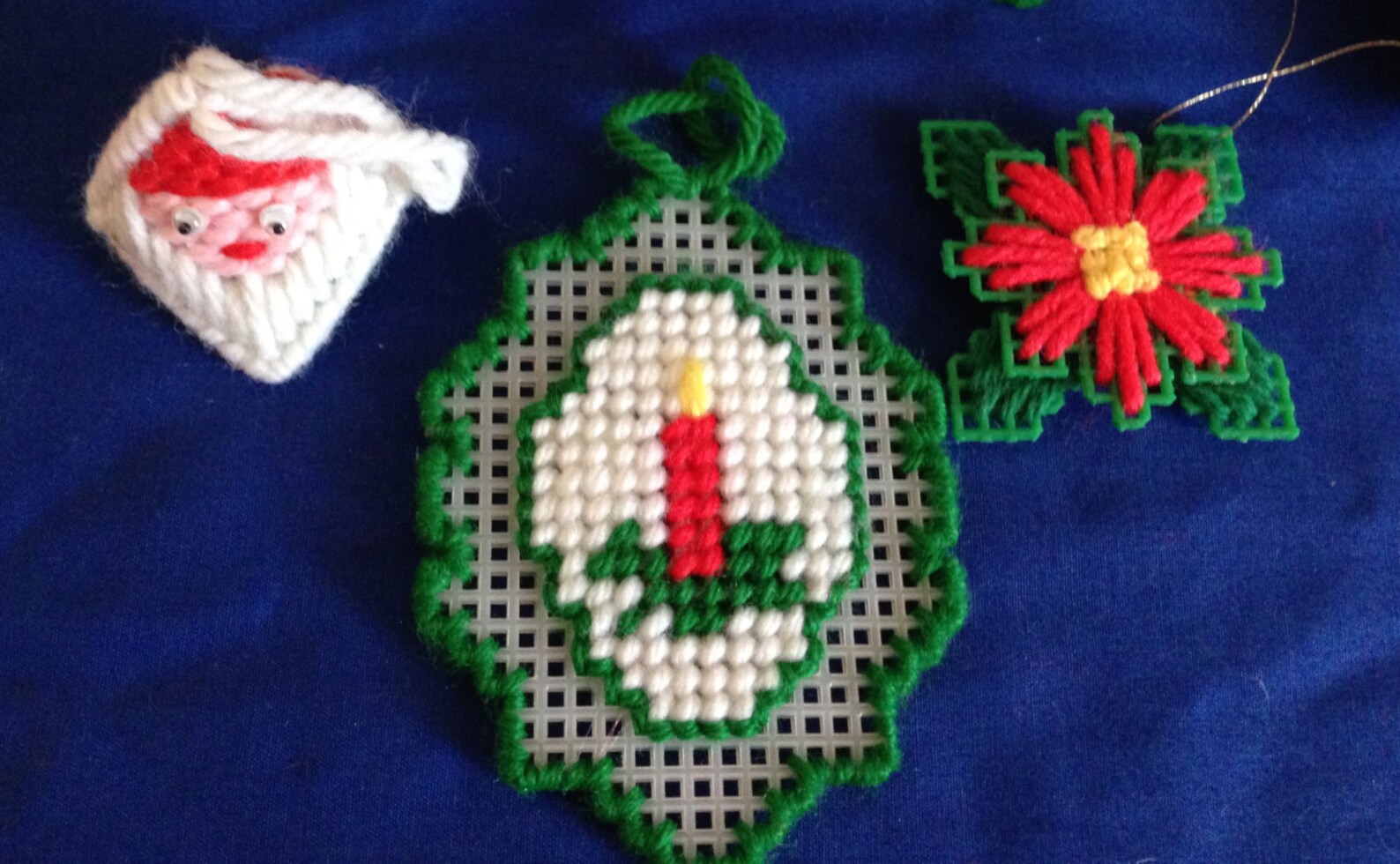 Set of 7 Plastic Canvas Christmas Tree Ornaments Candle Santa Etsy