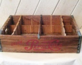 Antique Pepsi Cola wood crate, soda pop crate, rustic primitive, mid century, collectible solid wood crate, wall shelf for miniatures, 50s