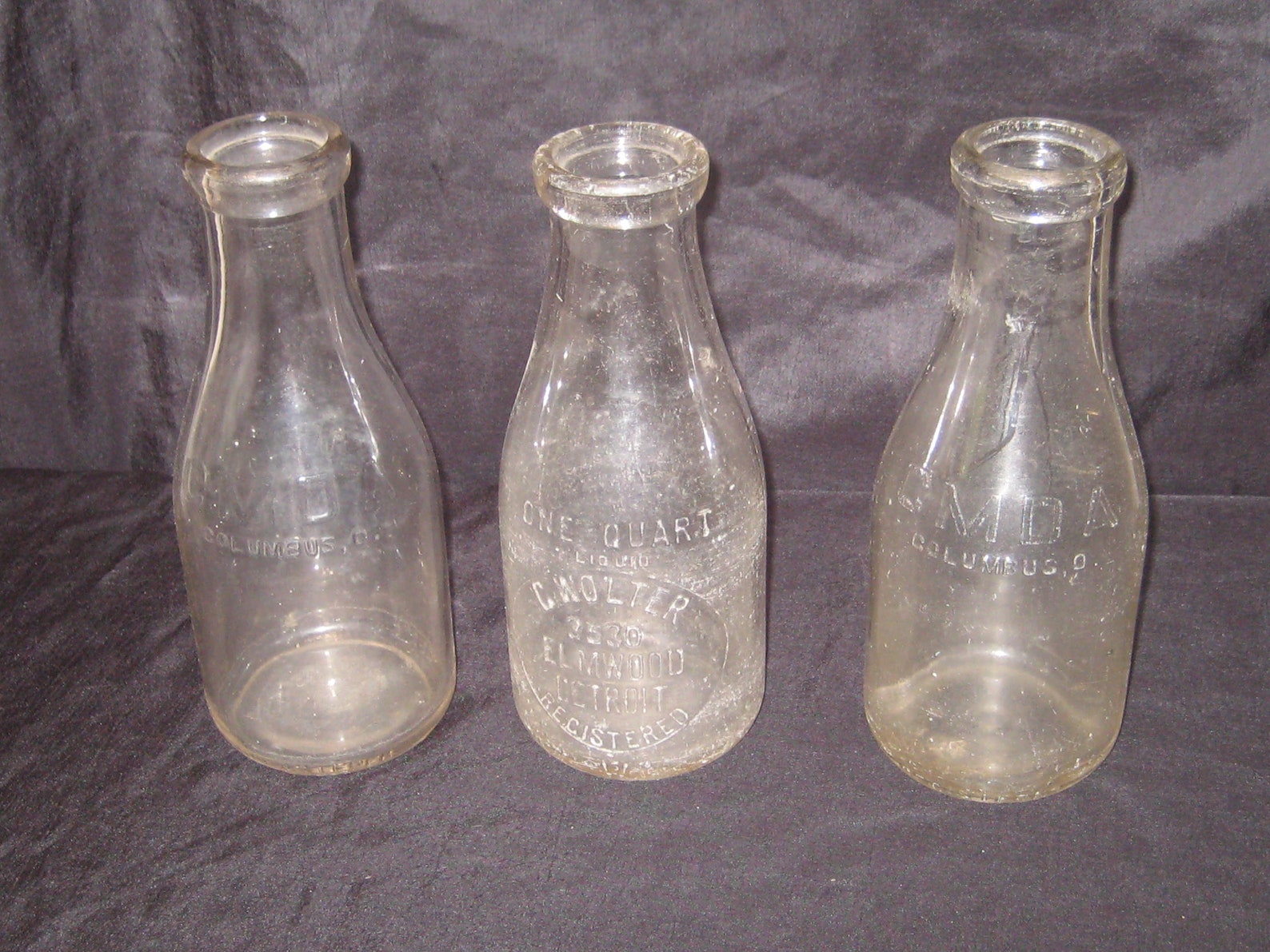Antique clear glass milk bottle one quart CMDA C Walter Etsy