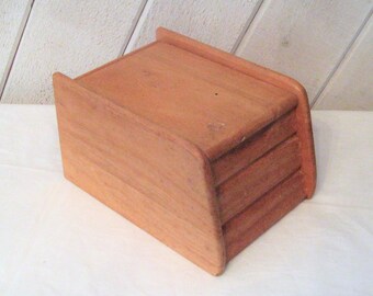 Oak wood recipe box, hinged lid, unusual shape, vintage wooden box, mid century, 60s 70s, rustic distressed, keepsake storage box unusual