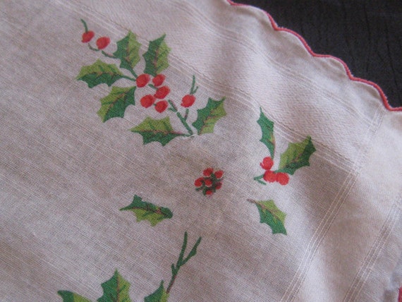 Vintage Christmas womens handkerchief, white red … - image 4