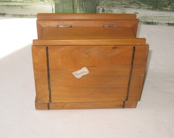Vintage Wood Box, Hinged Lid, Faux Brown Wooden Book Exotic Parrot