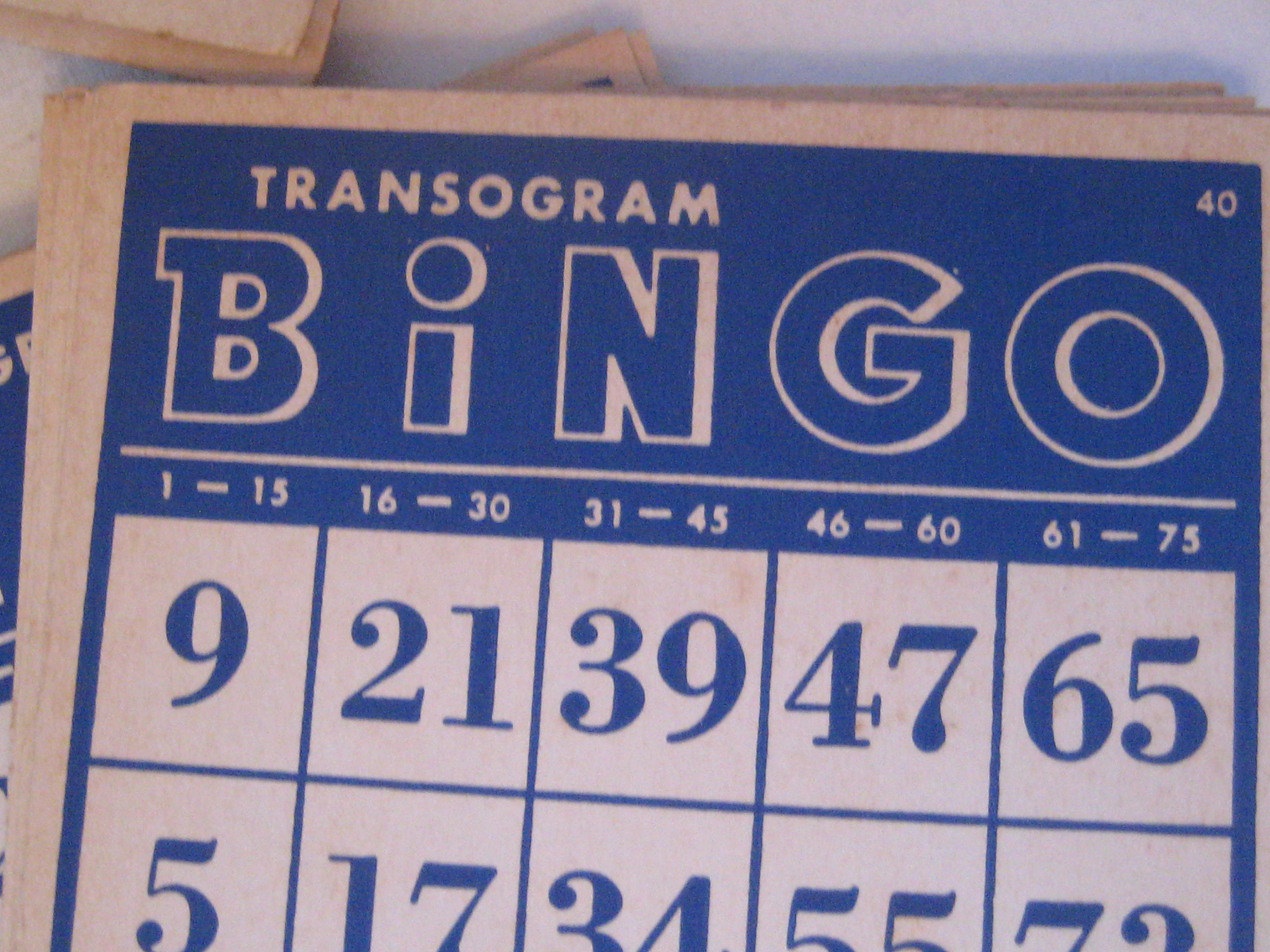 Vintage Bingo Cards Cardboard Cobalt Navy Blue White, Family Game