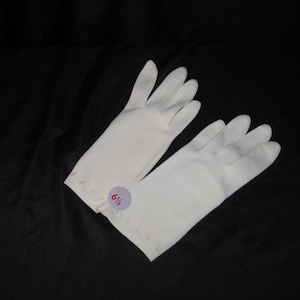 Vintage white formal gloves, nylon stretch gloves, short summer party gloves, mid century 50s 60s, size 6.5, NOS perfect condition