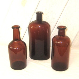 Antique collection of brown bottles, large tall, mid century alcohol bottle, 50s 60s, collectible glass repurposed vases