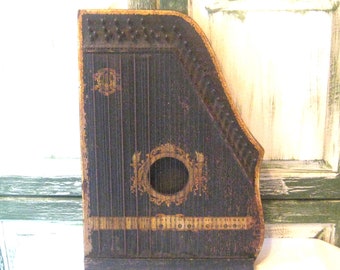 Antique Auto Harp Musical Instrument, 1880s, Brevete Made in