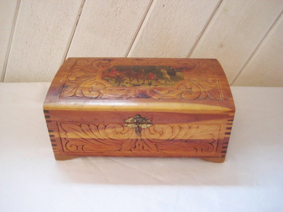 Decorative Cedar Box With Mirror Hand Carved Box Hinged Lid Etsy