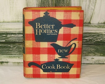 Vintage Better Homes and Gardens Cook book, mid century 50s 60s, red check binder cover, vintage used cookbook