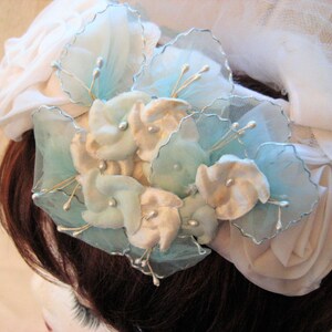 Blue white mini hat, floral Hat, veil hat, formal church hat, Sunday hat, mid century, 50s 60s image 4