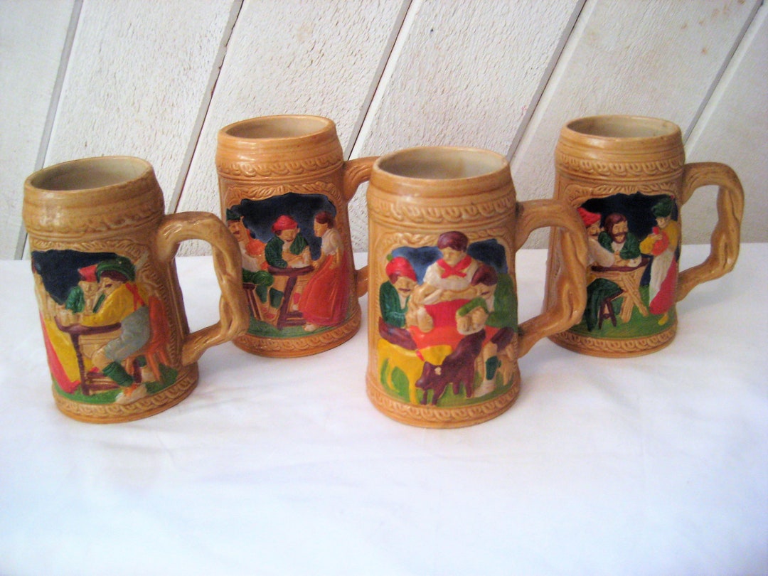 Collection of German Beer Steins, Four Beer Steins, Set of Beer Steins