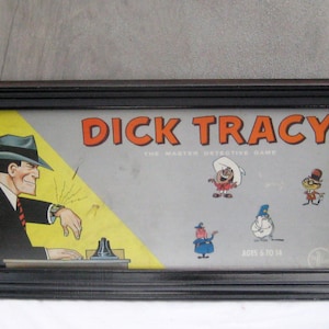 Vintage framed Dick Tracy board game, wall hanging decor, mid century 50s 60s, The Master Detective, collectible family game room decor