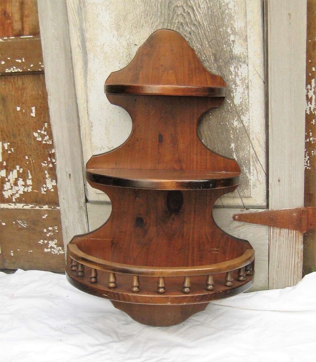 Vintage Wood Wall Shelves, Three Tiered Heavy Duty Wooden Shelf, Ethan