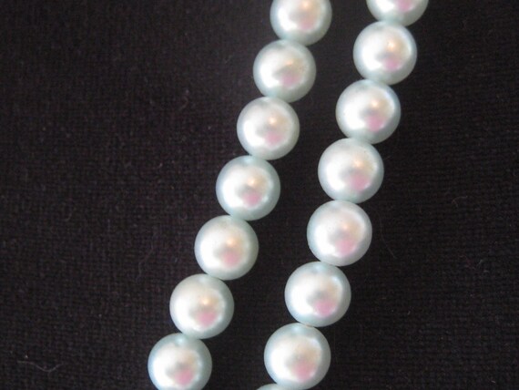 Aqua blue long faux pearl necklace, single double… - image 3