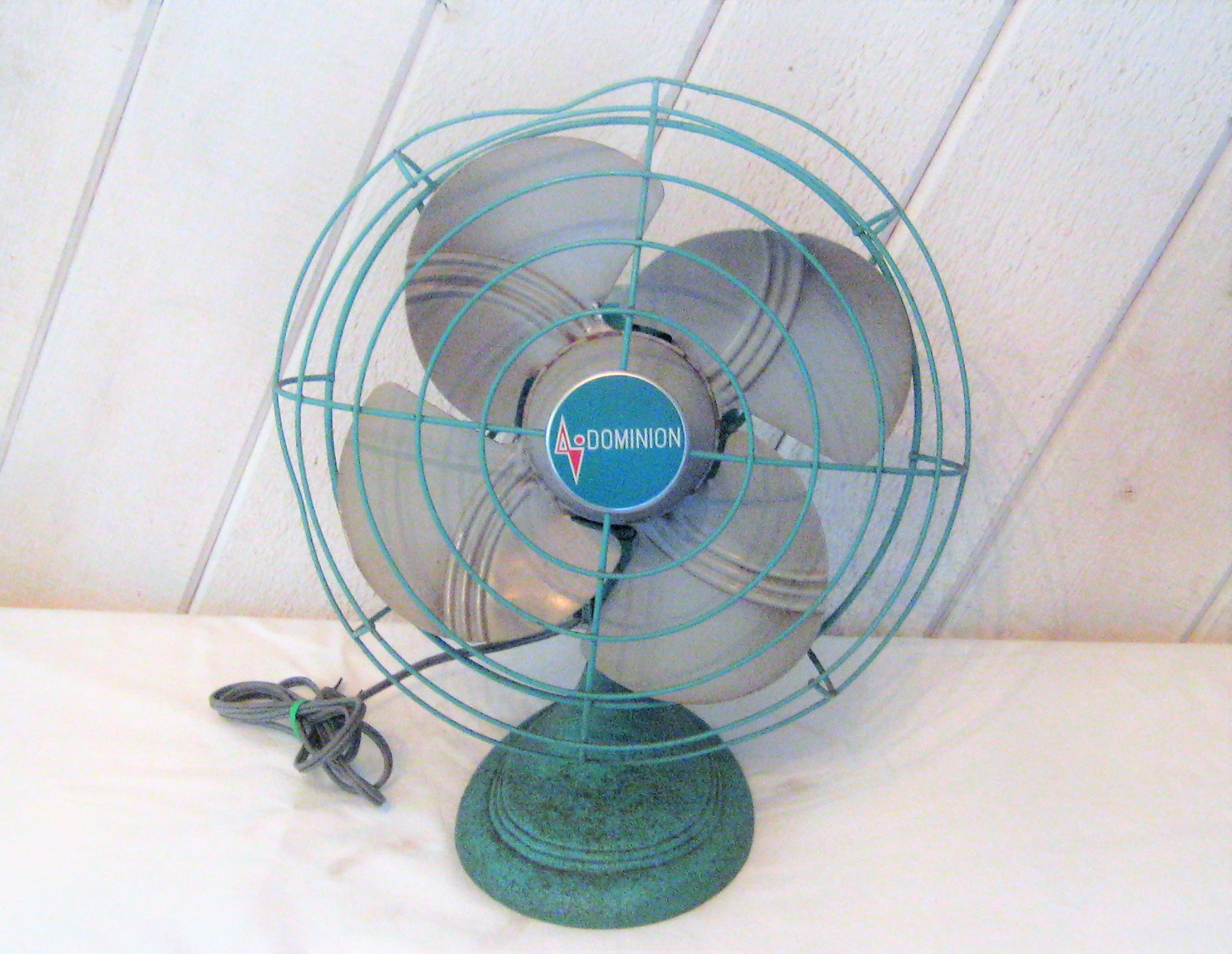 Mid Century Electric Fan, Aqua Blue, Dominion Fan, Art Deco Fan