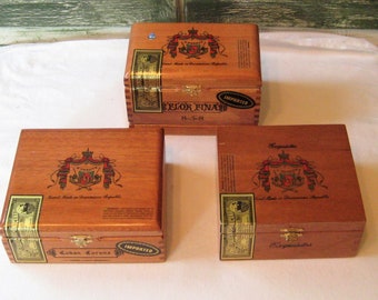 Vintage empty wood cigar box, dovetail corners, Arturo Fuente, hinged lid, 80s 90s, stash keepsake box, made in Dominican Republic AF