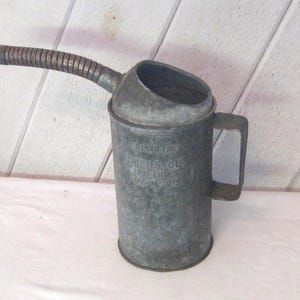 Antique aluminum oil can, 2 quart gray metal can, mid century 50s 60s, rustic primitive man cave decor, gift for him collectible