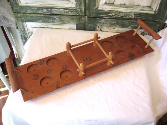 Vintage Wooden Blakely Oil Gas Tray, Brown Wood Drink Serving Tray