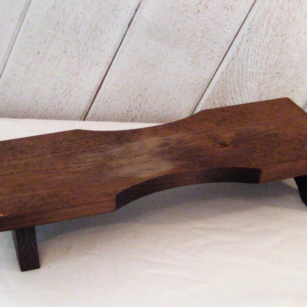 Vintage wood plant riser, petite low wooden shelf, solid pine wood, curvy