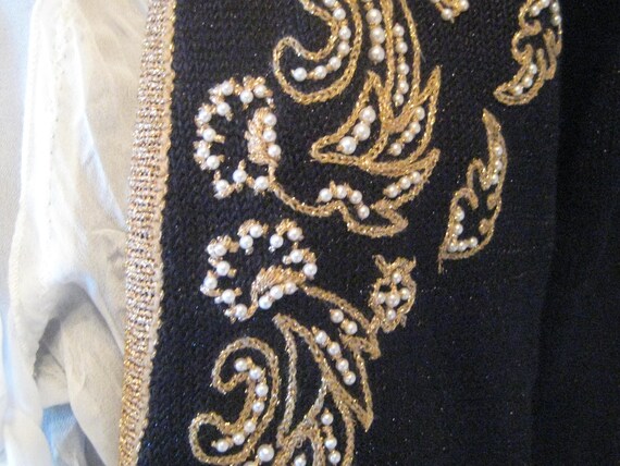 Vintage black cardigan sweater, metallic gold tri… - image 7