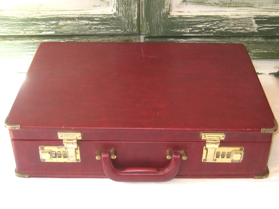 Vintage oxblood briefcase, burgundy 1980s combina… - image 1