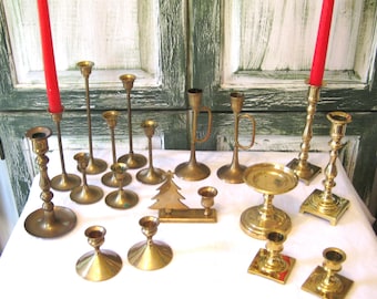 Vintage brass candlesticks, SELLING SEPERATE, graduating heights, round square base, pillar candleholder, gold metal 70s 80s, pair singles