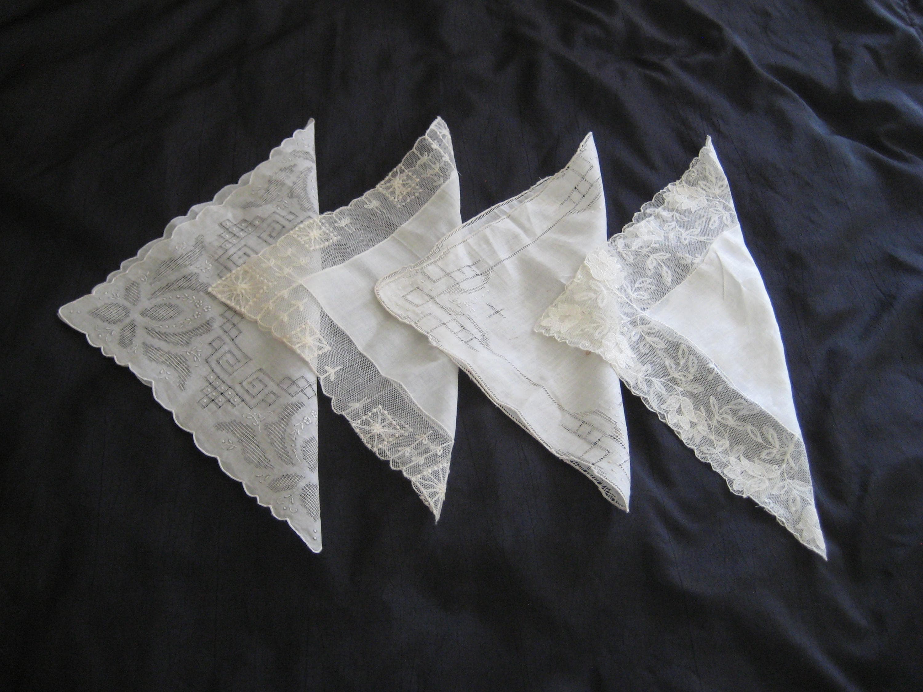 Fazzoletti In Cotone Con Pizzo - Vintage Ricamati, Per Matrimoni E Occasioni Speciali